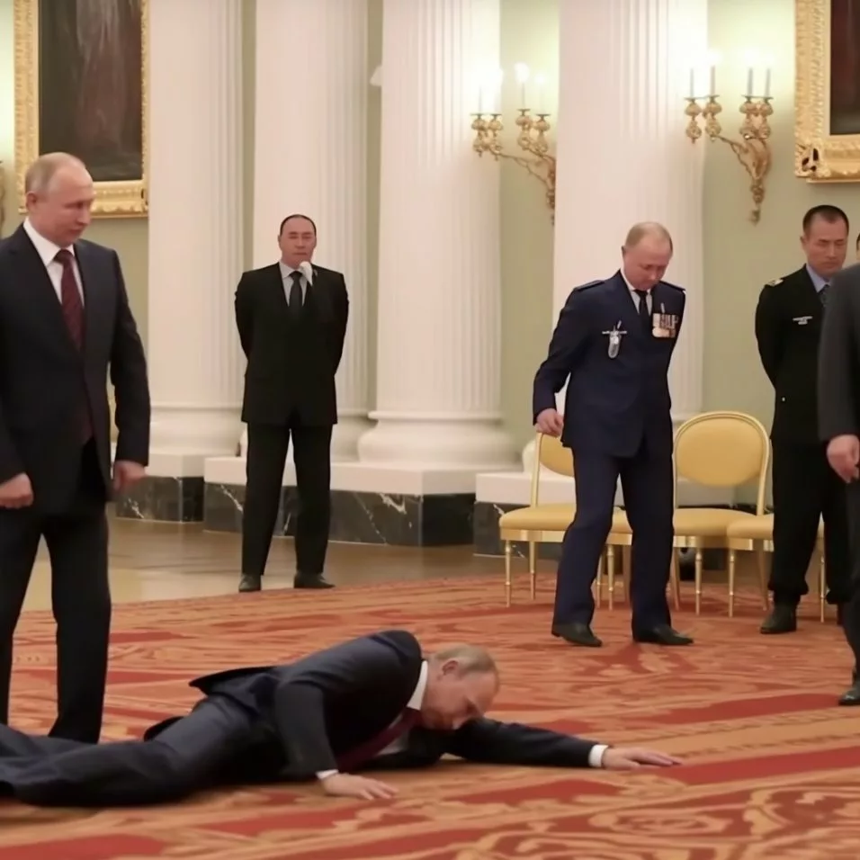 Grafika przedstawiająca leżącego Putina.