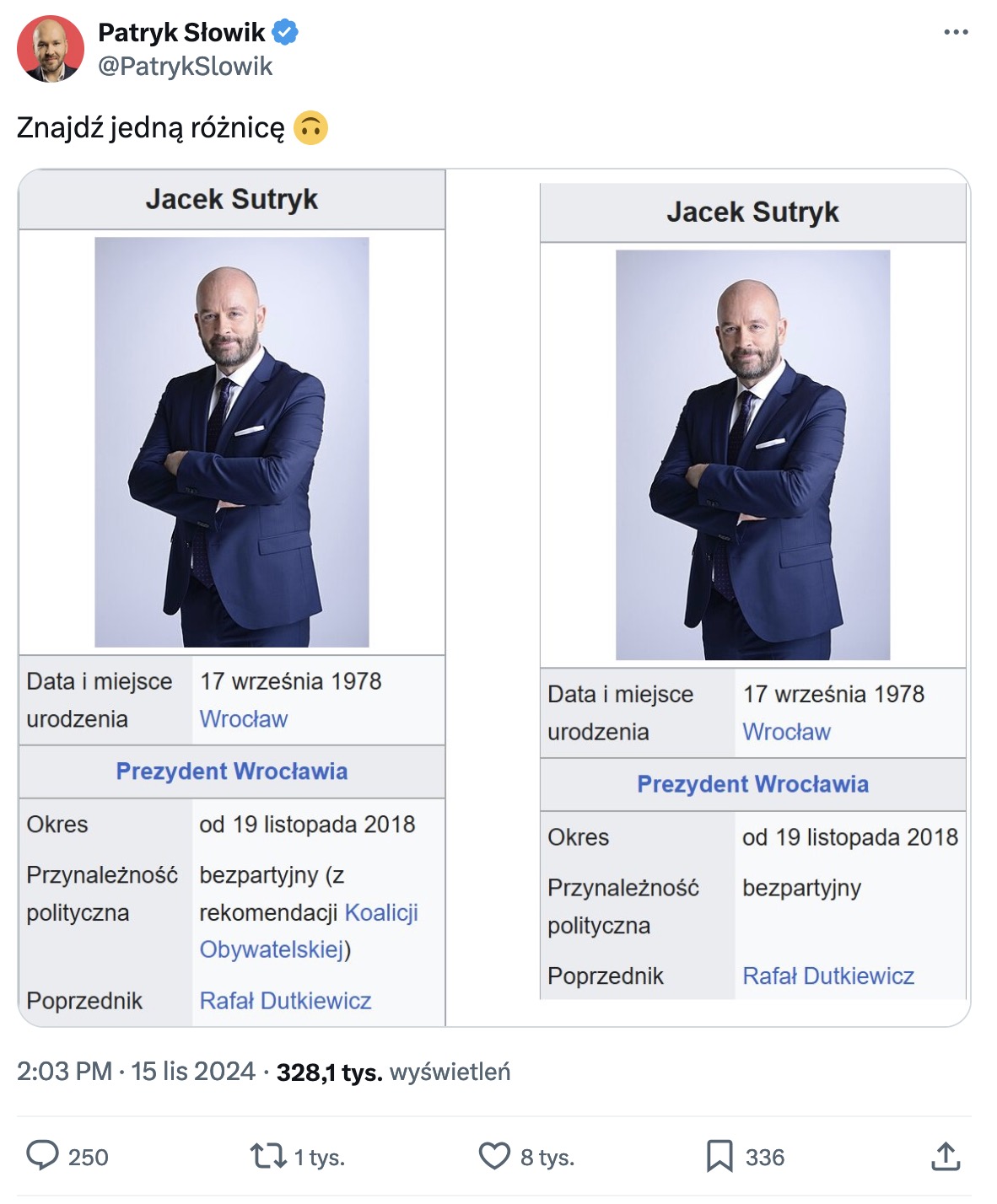 To nie manipulacja na Wikipedii. Patryk Słowik wprowadził w błąd.