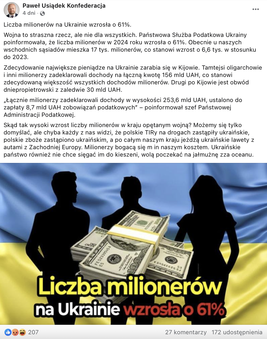 Ukraińscy „milionerzy” bogacący się kosztem Polski? Sprawdzamy manipulacje działacza Konfederacji