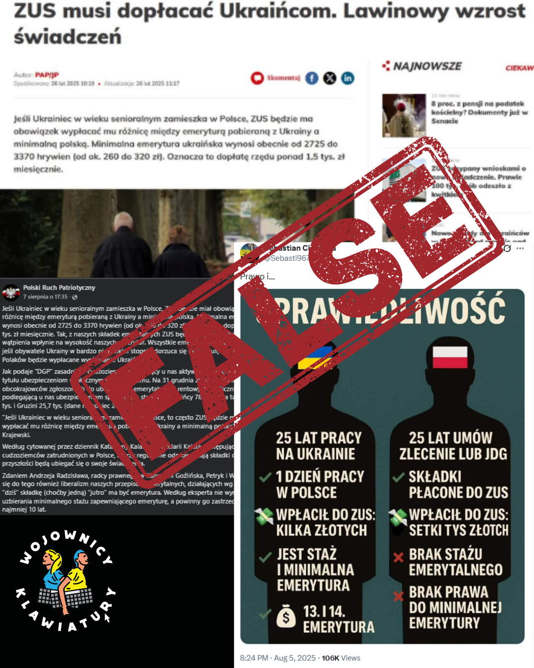 Fałszywe informacje o emeryturach dla Ukraińców w Polsce