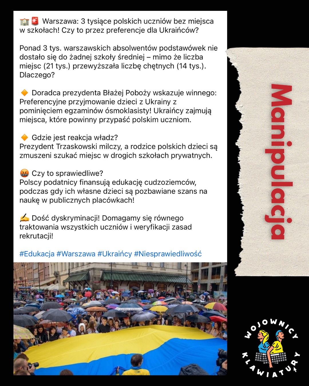 Czy naprawdę „Ukraińcy zabierają miejsca w warszawskich szkołach”? Analiza narracji dezinformacyjnej